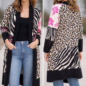 Maeve Anthropologie Cardigan Size S Animal Print Open Front Sweater